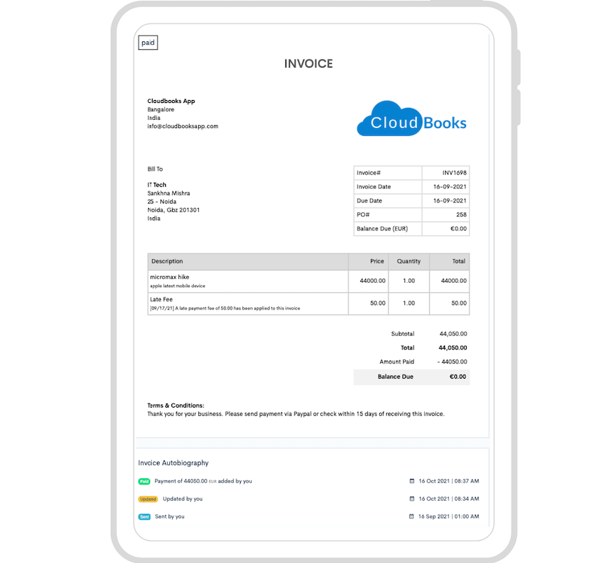 Create beautiful Invoices with Cloudbooks and customize them with your theme and logo