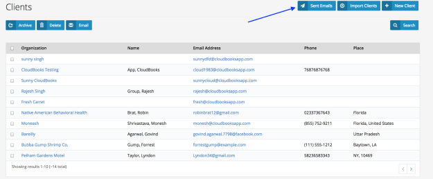 How can I access all the emails that CloudBooks sent out?